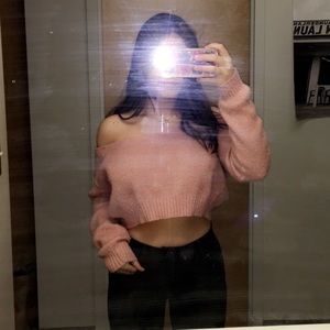 PLT cropped fuzzy sweater